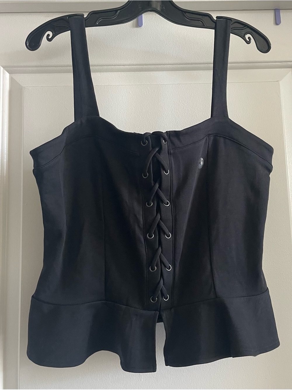 Aeropostale Black Lace-Up Cotton Peplum Corset Top